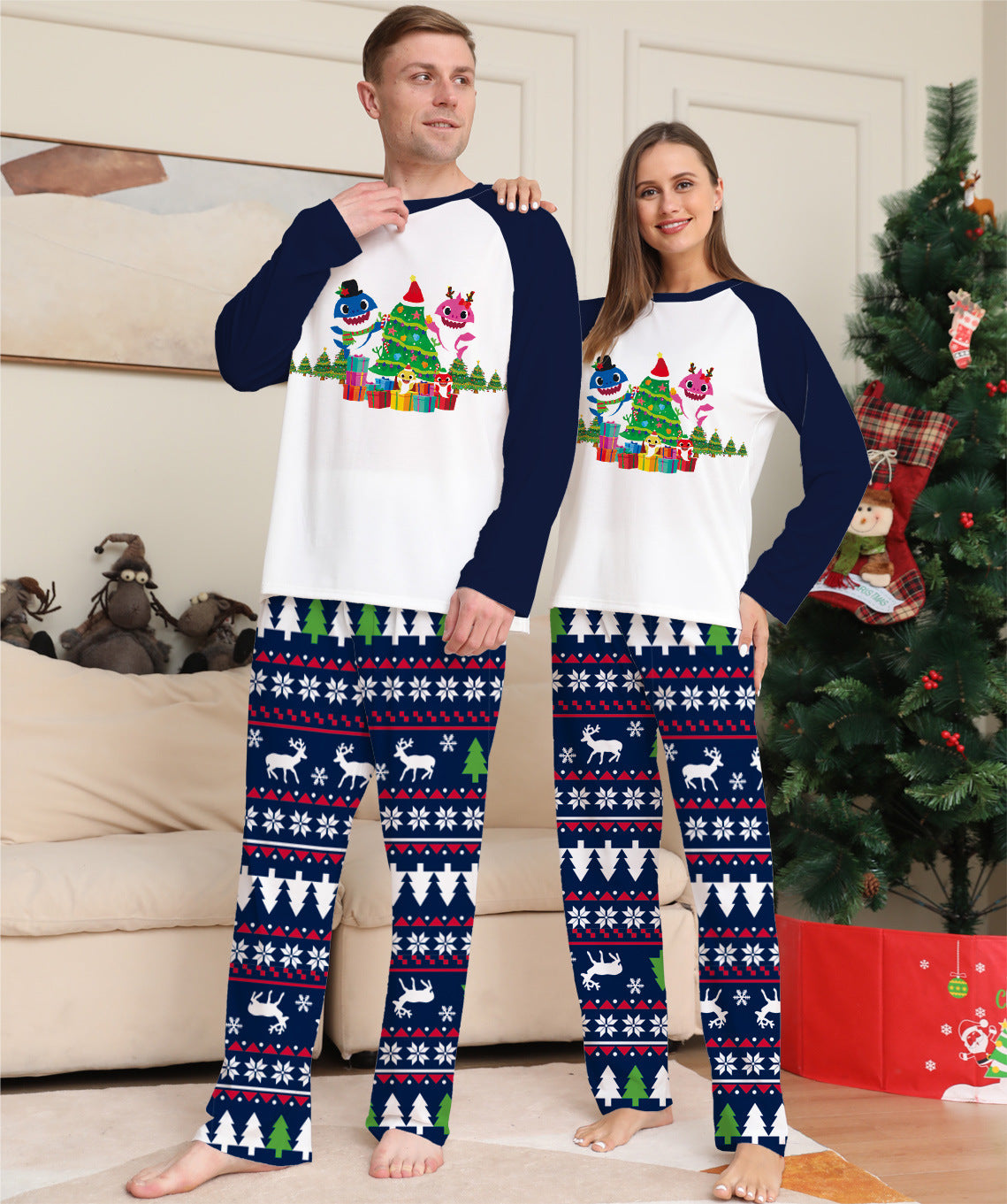 Family Matching Christmas Pajamas Set Xmas Long Sleeve Sleepwear Nightwear For Couples Kids Baby